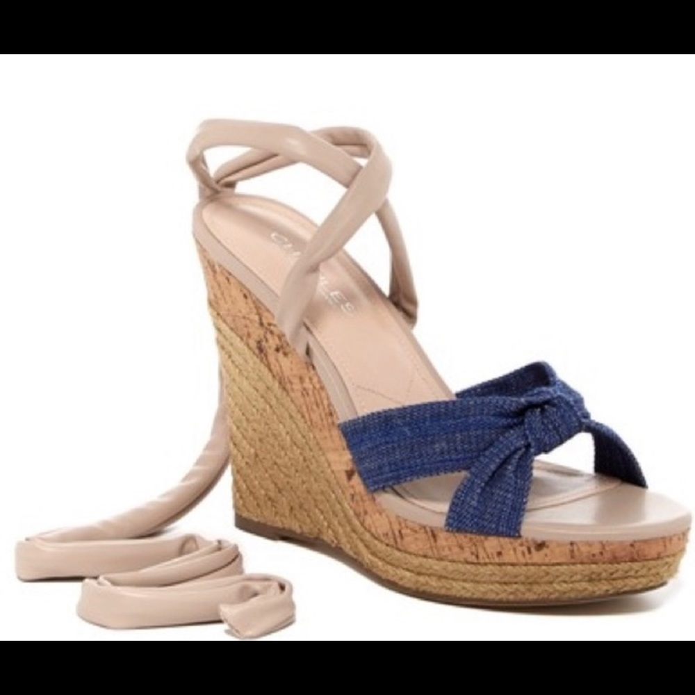 Denim platform wedge